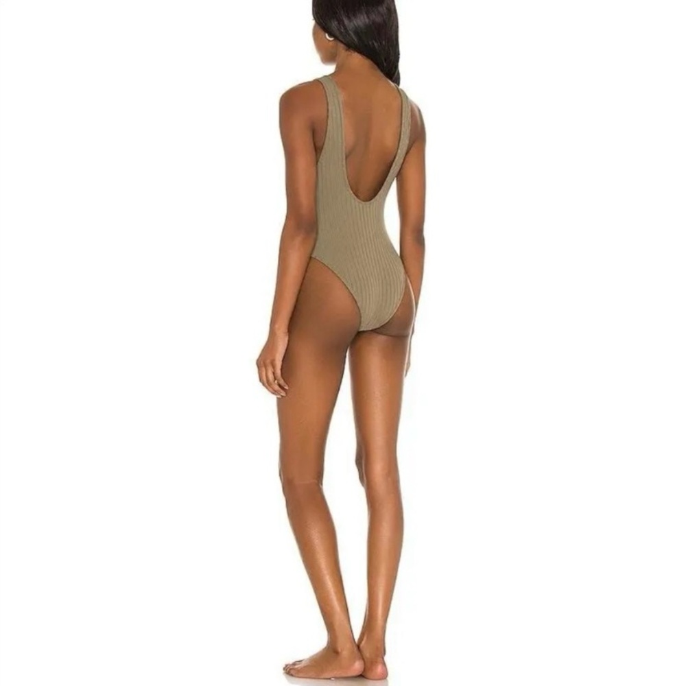 Mikoh Yumi Ribbed‎ One Piece Swimsuit/Bodysuit XS Olive Green Low Back Tank - Picture 3 of 11